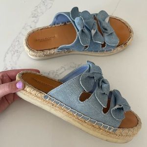 American Eagle Outfitters platform denim bow espadrille slide sandals